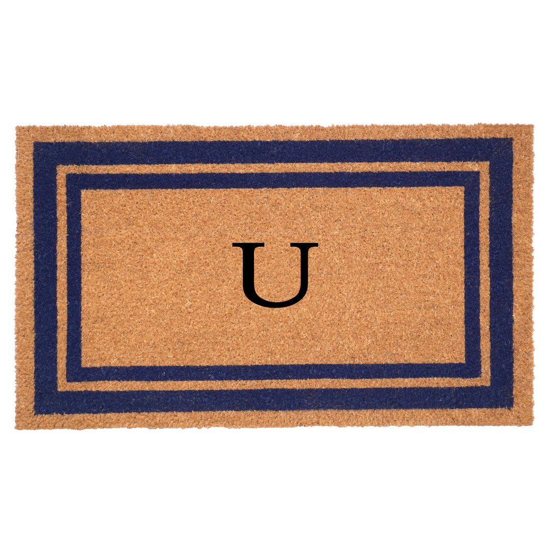 Dark Blue Border Monogram Doormat