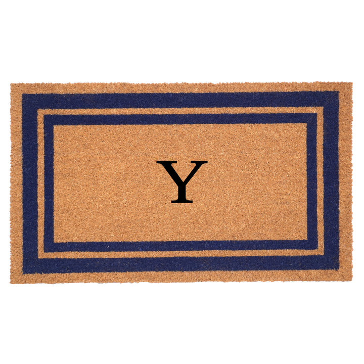 Dark Blue Border Monogram Doormat